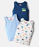 Babyhug 100% Cotton Single Jersey Knit Sleeveless Antibacterial Sando Vest with Stripe Design & Cars Print Pack of 3 - White Light Blue & Blue