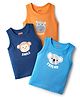 Babyhug 100% Cotton Knit Antibacterial Sleeveless Sandos with Animal Print Pack of 3 - Orange Navy & Light Blue
