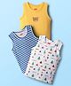 Babyhug 100% Cotton Knit Antibacterial Sleeveless Sando Vests with Stripe & Forest Print Pack of 3 - White Yellow & Blue