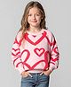 Primo Gino Knit Drop Shoulder Full Sleeves Oversized Pullover Sweater With Heart Design - Pink