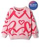 Primo Gino Knit Drop Shoulder Full Sleeves Oversized Pullover Sweater With Heart Design - Pink