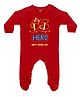 FFlirtygo Cotton Knit Fathers Day Theme Full Sleeves My Dad Is My Hero Text Printed Sleepsuit - Red