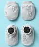 Simply Interlock Knit Mittens & Booties Set With Bunny Print - Grey