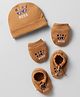 Simply Interlock Knit Cap Mittens & Booties With Text Print Pack Of 3 Brown - Diameter 12 cm