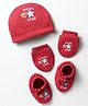 Simply Interlock Knit Cap Mittens And Booties Set With Super Star Print Red - Diameter 12.5 cm