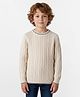 Primo Gino 100% Cotton Knit Full Sleeves Pullover Sweater with Cable Knit Design & Tipping - White