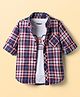 Pine Kids Cotton Knit Full Sleeves Checkered Shirt with T-Shirt - Navy Blue
