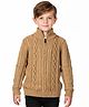 Primo Gino Cotton Knit Full Sleeves High Neck Pullover Sweater with Cable Knit Design - Tan