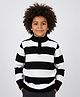 Primo Gino 100% Cotton Knit Full Sleeves High Neck Sweater with Zipper & Stripes - Navy Blue & White