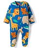 Babyhug Cotton Interlock Knit Full Sleeves Footed Sleep Suit with Animal Print - Blue