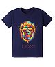 KAVEE Pure Cotton Half Sleeves Lion Printed Bio Washed Tee - Navy Blue