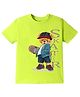 KAVEE Pure Cotton Half Sleeves Teddy Bear & Skater Text Printed Bio Washed Tee - Neon Green