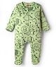 Babyhug Cotton Knit Full Sleeves Footed Sleepsuit With Animal Print - Light Green
