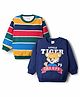 Babyhug Cotton Knit Full Sleeves Striped Pullover Sweatshirt with Tiger Print Pack of 2 - Navy Blue