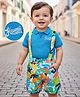 Babyhug Single Jersey Knit Half Sleeves Polo T-Shirt & Shorts Set With Leaf Print & Attached Suspender - Blue