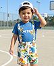 Babyhug Single Jersey Knit Half Sleeves T-Shirt & Shorts Set with Dino Print & Suspender - Blue & White