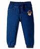 Babyhug Full Length Washed Denim Joggers With Stretch & Tiger Print - Navy Blue