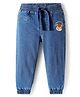 Babyhug Full Length Washed Denim Joggers With Stretch & Tiger Print - Blue