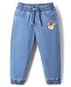 Babyhug Full Length Washed Denim Joggers With Stretch & Tiger Print - Ligth Blue