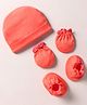 Ben Benny Interlock Knit Solid Color Cap Mittens And Booties Set Coral - Diameter 10 cm