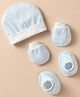 Ben Benny Interlock Knit Cap Mitten & Booties Set with Stripe Print Light Blue & White - Diameter 10 cm