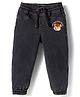 Babyhug Cotton Denim Full Length Washed Jeans with Stretch & My Soccer Team Text Print - Charcoal Grey