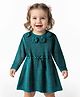 Babyoye Knit Full Sleeves Woolen Dress With Floral Applique & Belt - Teal Blue