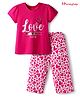 Honeyhap Premium 100% Cotton Knit Half Sleeves Capri Night Suit with Bio Finish & Heart Print - Cabaret & Bright White