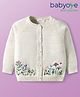 Babyoye 100% Cotton Full Raglan Sleeves Cardigan With Floral Embroidery - Offwhite