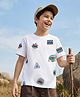 Pine Kids Cotton Knit Half Sleeves T-Shirt With Animal Print - White