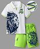 OLLINGTON ST. Cotton Knit Half Sleeves Lion Printed T-Shirt & Knit Shorts Set - Navy Blue & Limegreen