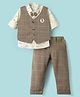 Mini Taurus Sinker Knit Full Sleeves Three Piece Party Suit With Glass Print - Khaki
