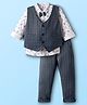 Mini Taurus Sinker Knit Full Sleeves 3 Piece Party Suit with Bow & Nautical Print - Navy Blue & White