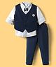Mini Taurus Sinker Knit Full Sleeves 3 Piece Party Suit With Textured Print - Charcoal Grey