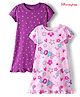 Honeyhap Premium 100% Cotton Half Sleeves Nighty With Bio Finish Heart & Love Print Pack of 2 - Willowherb & Pink Tulle
