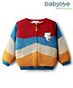 Babyoye Knit Full Sleeves Front Open Sweater with Color Block & Bear Patch - Multicolor