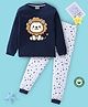 BLUSHES 100% Cotton Knit Full Sleeves Baby Lion & Stars Printed Night Suit Set - Navy Blue