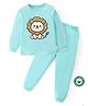 BLUSHES 100% Cotton Knit Full Sleeves Baby Lion Printed Night Suit Set - Sea Green