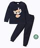 BLUSHES 100% Cotton Knit Full Sleeves Baby Animals Printed Night Suit Set - Navy Blue