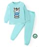 BLUSHES 100% Cotton Knit Full Sleeves Baby Zebra Printed Night Suit Set - Sea Green