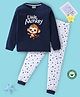 BLUSHES 100% Cotton Knit Full Sleeves Little Monkey Printed Night Suit Set - Navy Blue