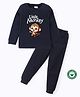 BLUSHES 100% Cotton Knit Full Sleeves Little Monkey Printed Night Suit Set - Navy Blue