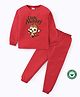BLUSHES 100% Cotton Knit Full Sleeves Little Monkey Printed Night Suit Set - Red