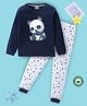 BLUSHES 100% Cotton Knit Full Sleeves Baby Panda Printed Night Suit Set - Navy Blue