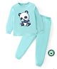 BLUSHES 100% Cotton Knit Full Sleeves Baby Panda Printed Night Suit Set - Sea Green