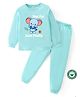 BLUSHES 100% Cotton Knit Full Sleeves Not Fat Just Fluffy Text Printed Night Suit Set - Sea Green