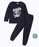 BLUSHES 100% Cotton Knit Full Sleeves Space Theme Printed Night Suit Set - Navy Blue