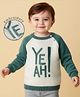 Babyoye Cotton Knit Full Raglan Sleeves Pullover Sweater with Text Embroidery - Beige & Teal