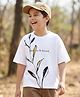 Pine Kids Cotton Knit Drop Shoulder Half Sleeves T-Shirt With Nature is All Around Text Print - White