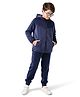 Honeyhap Premium Velour Knit Bio Finish Full Sleeves Solid Color Hooded Jacket & Joggers Set - Navy Blue